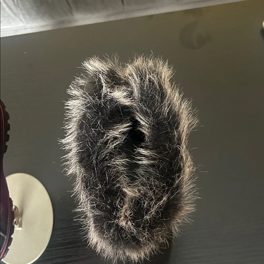 Pink and Gray Winter Boots with Faux Fur
